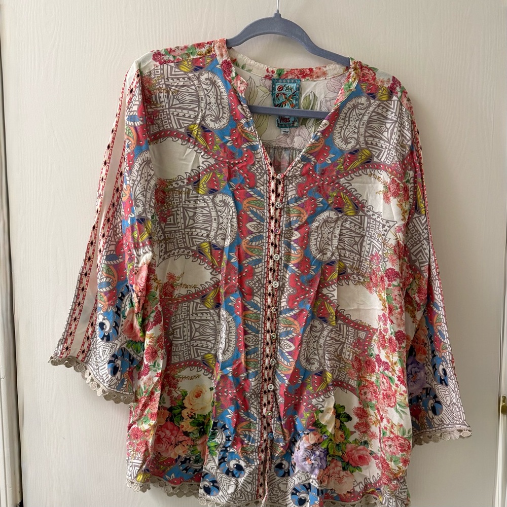 Johnny Was Blush Pink Floral Blouse Large
